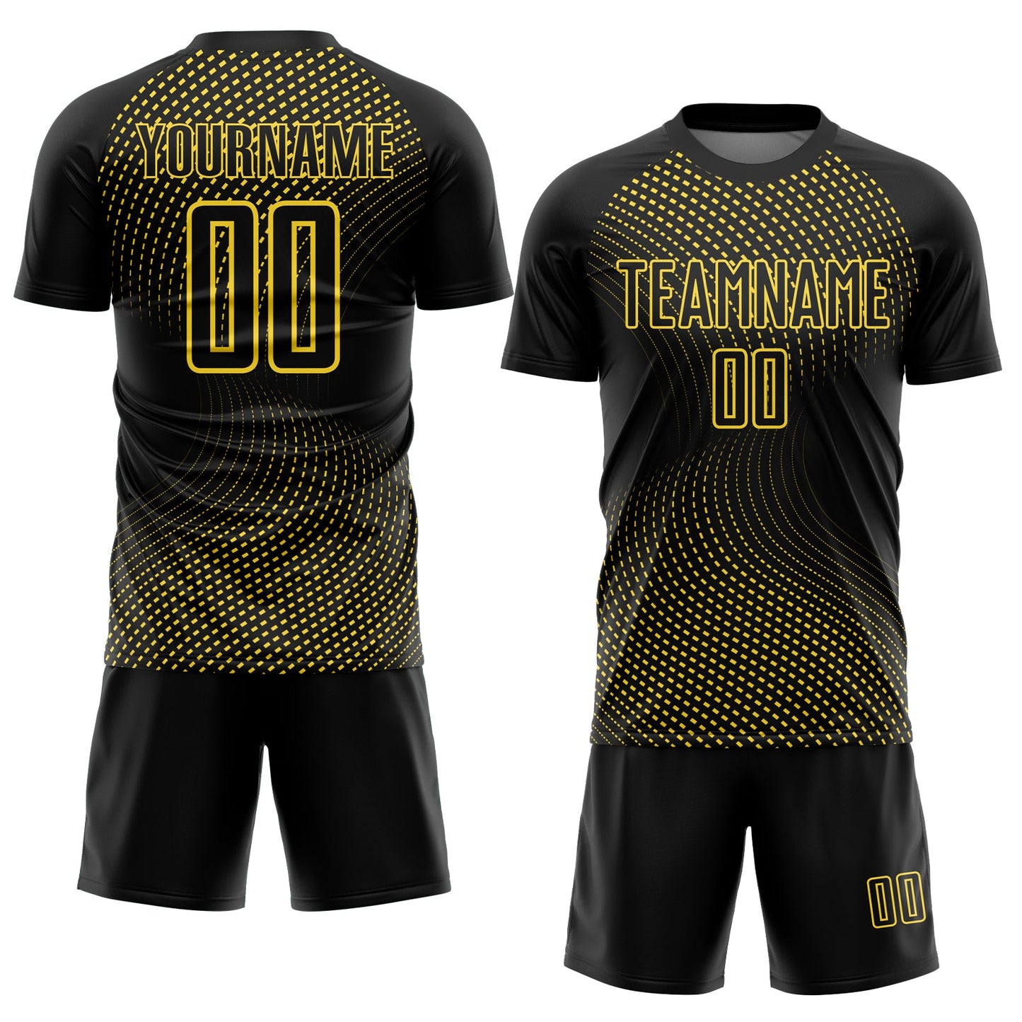 Custom Black Yellow Geometric Lines Sublimation Soccer Uniform Jersey - Sky-Custom