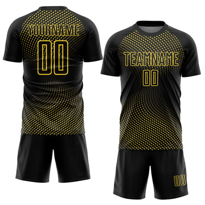 Custom Black Yellow Geometric Lines Sublimation Soccer Uniform Jersey - Sky-Custom