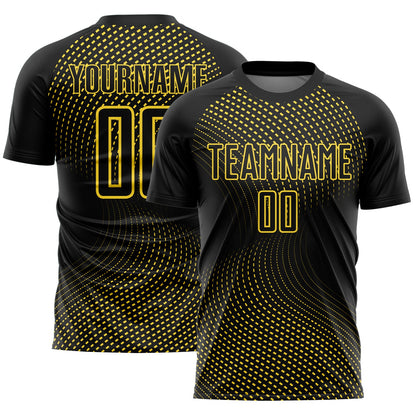 Custom Black Yellow Geometric Lines Sublimation Soccer Uniform Jersey - Sky-Custom