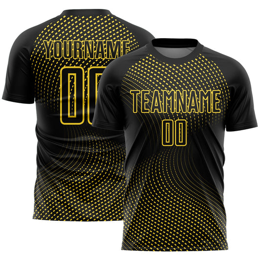Custom Black Yellow Geometric Lines Sublimation Soccer Uniform Jersey - Sky-Custom