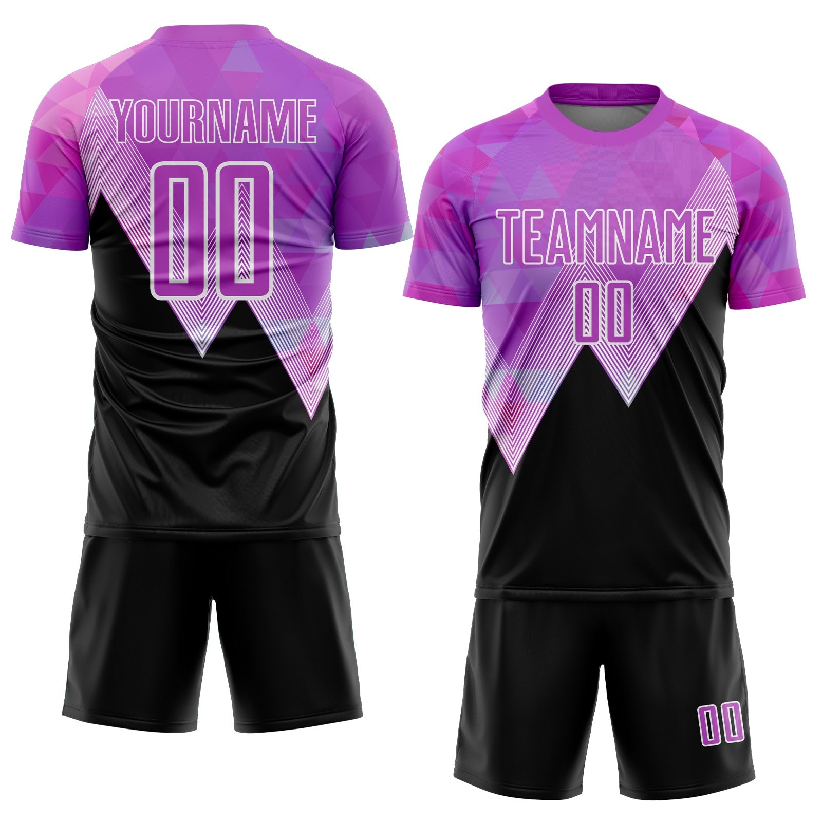 Custom Purple Black-White Geometric Pattern Sublimation Soccer Uniform Jersey - Sky-Custom