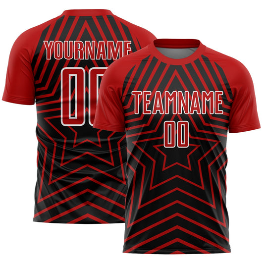 Custom Black Red-White Stars Sublimation Soccer Uniform Jersey - Sky-Custom