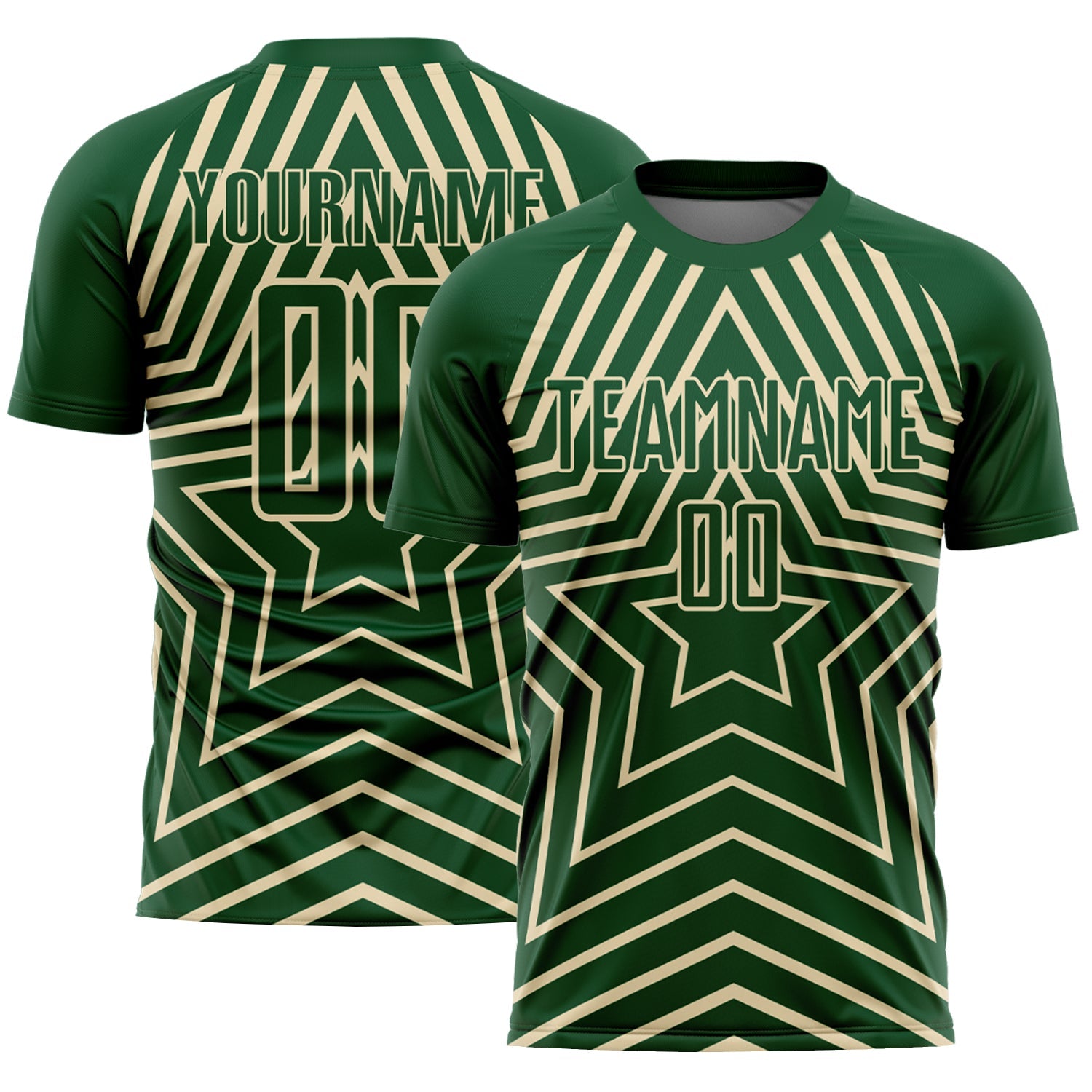 Custom Green Cream Stars Sublimation Soccer Uniform Jersey - Sky-Custom