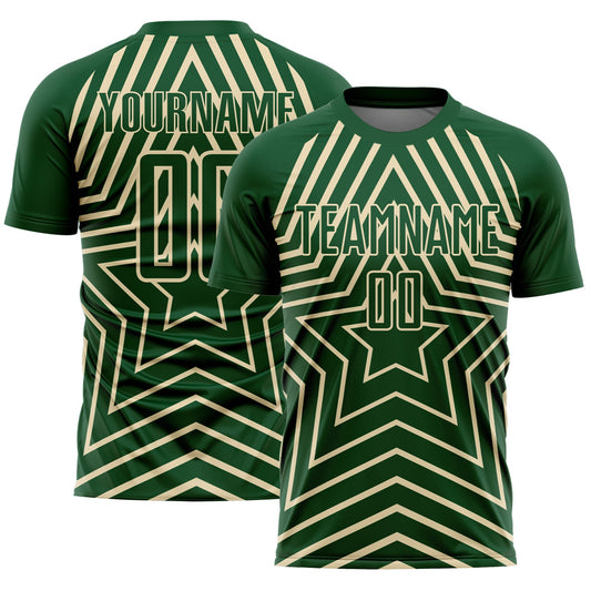 Custom Green Cream Stars Sublimation Soccer Uniform Jersey - Sky-Custom