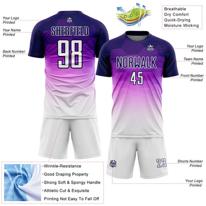 Custom Dark Purple White Gradient Hexagons Pattern Sublimation Soccer Uniform Jersey - Sky-Custom