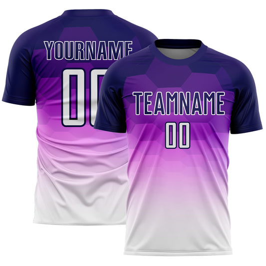 Custom Dark Purple White Gradient Hexagons Pattern Sublimation Soccer Uniform Jersey - Sky-Custom