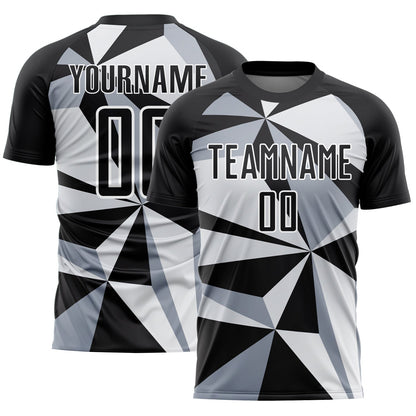 Custom Black White Geometric Pattern Sublimation Soccer Uniform Jersey - Sky-Custom