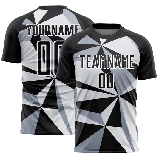 Custom Black White Geometric Pattern Sublimation Soccer Uniform Jersey - Sky-Custom