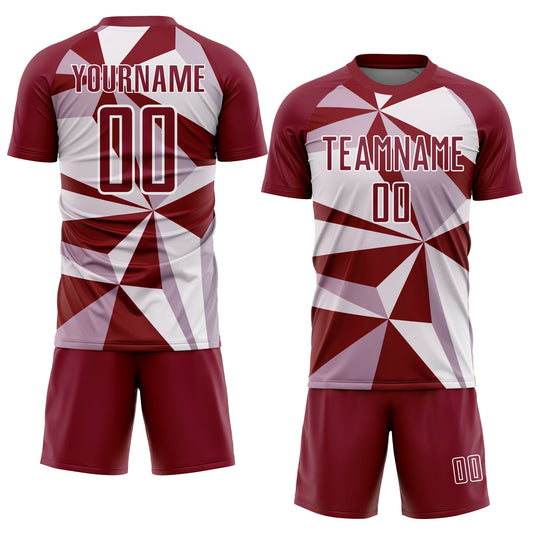 Custom Crimson White Geometric Pattern Sublimation Soccer Uniform Jersey - Sky-Custom