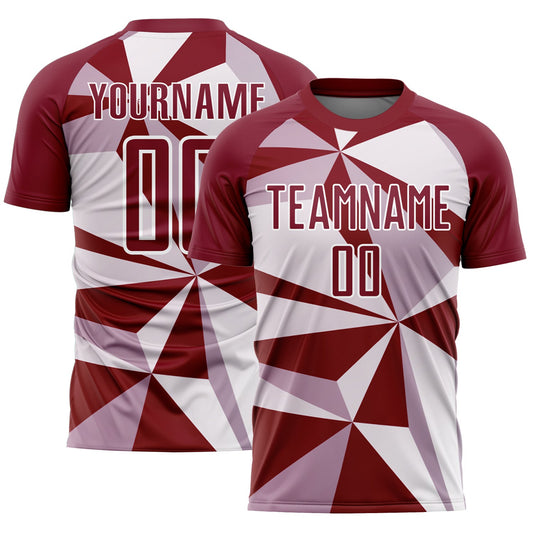 Custom Crimson White Geometric Pattern Sublimation Soccer Uniform Jersey - Sky-Custom