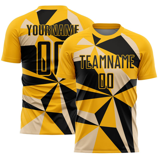 Custom Gold Black Geometric Pattern Sublimation Soccer Uniform Jersey - Sky-Custom