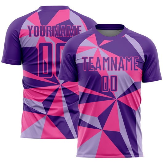 Custom Purple Pink Geometric Pattern Sublimation Soccer Uniform Jersey - Sky-Custom