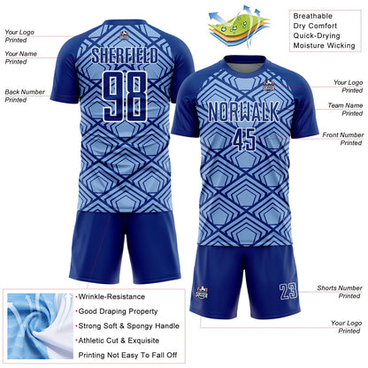 Custom Light Blue Royal-White Geometric Pattern Sublimation Soccer Uniform Jersey - Sky-Custom