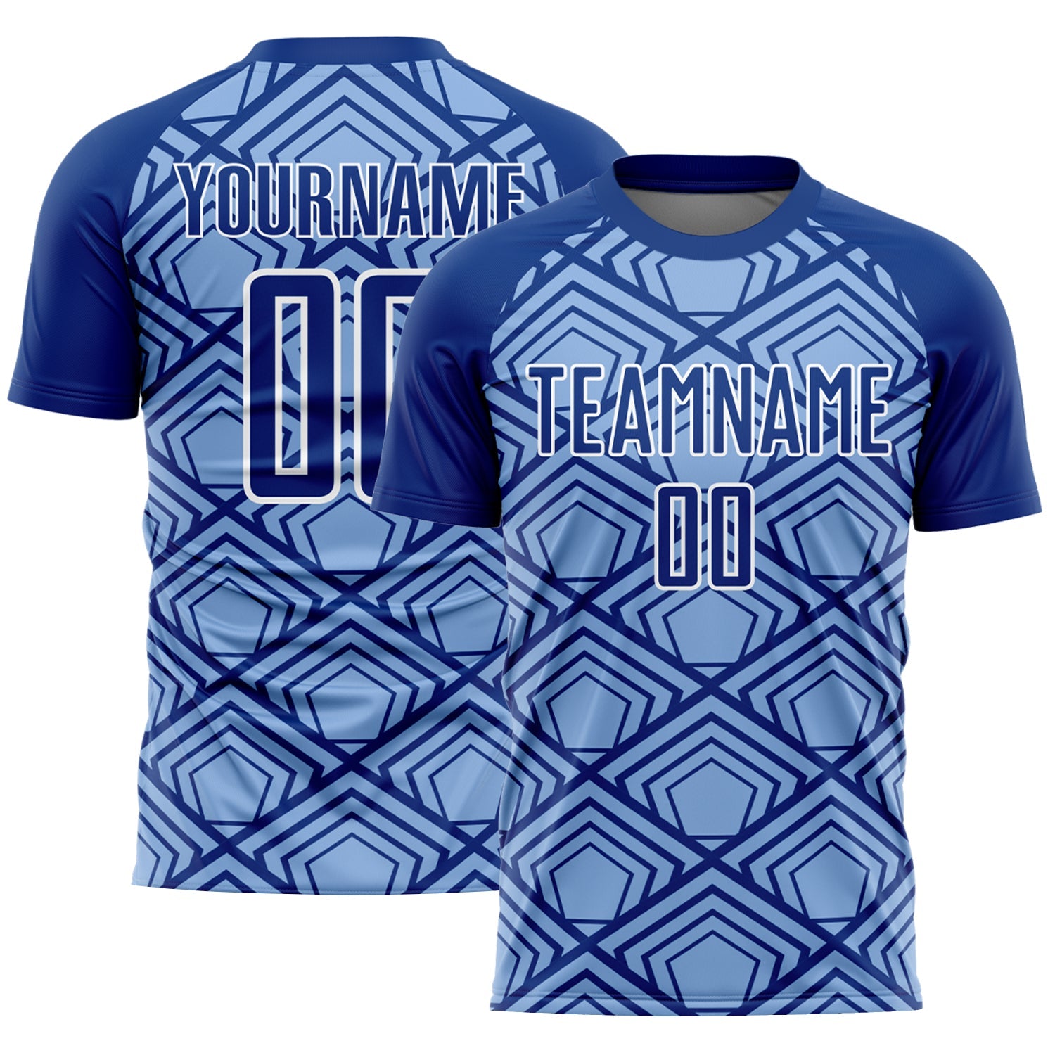 Custom Light Blue Royal-White Geometric Pattern Sublimation Soccer Uniform Jersey - Sky-Custom
