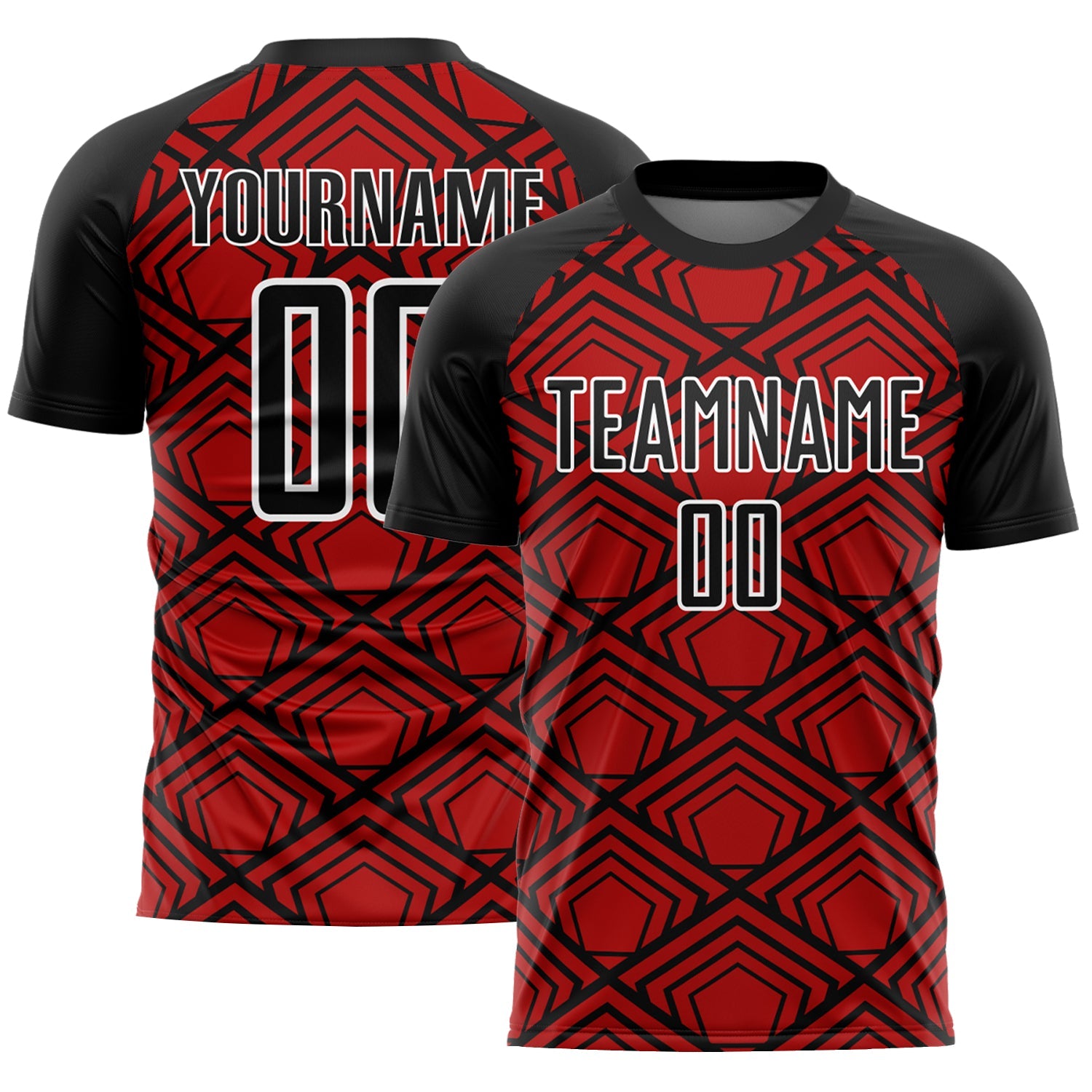 Custom Red Black-White Geometric Pattern Sublimation Soccer Uniform Jersey - Sky-Custom