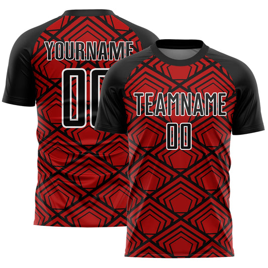 Custom Red Black-White Geometric Pattern Sublimation Soccer Uniform Jersey - Sky-Custom