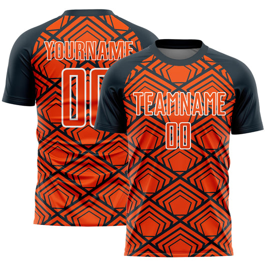 Custom Orange Navy-White Geometric Pattern Sublimation Soccer Uniform Jersey - Sky-Custom