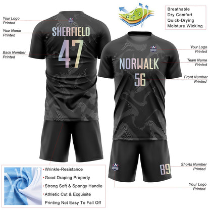 Custom Black Gradient-Gray Curve Lines Sublimation Soccer Uniform Jersey - Sky-Custom