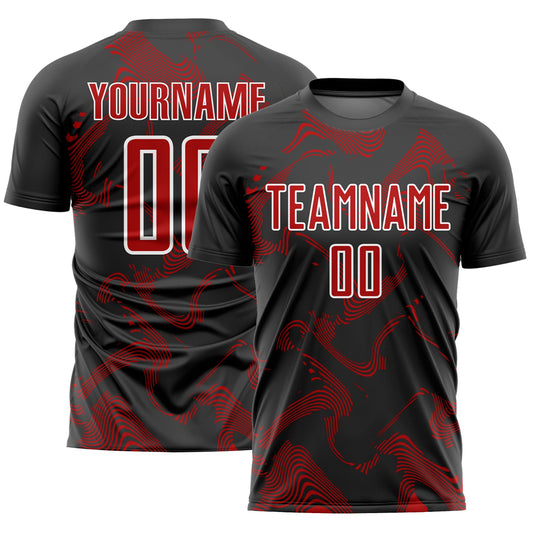 Custom Black Red-White Curve Lines Sublimation Soccer Uniform Jersey - Sky-Custom