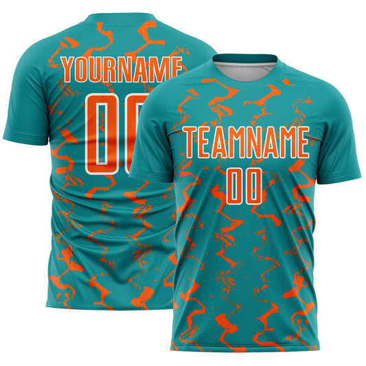 Custom Teal Orange-White Abstract Lines Sublimation Soccer Uniform Jersey - Sky-Custom