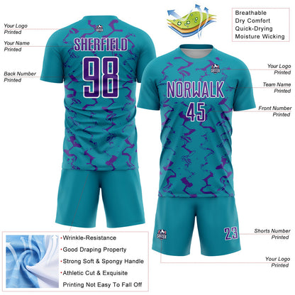 Custom Teal Purple-White Abstract Lines Sublimation Soccer Uniform Jersey - Sky-Custom