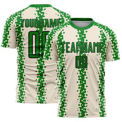 Custom Cream Grass Green-Black Abstract Geometric Pattern Sublimation Soccer Uniform Jersey - Sky-Custom