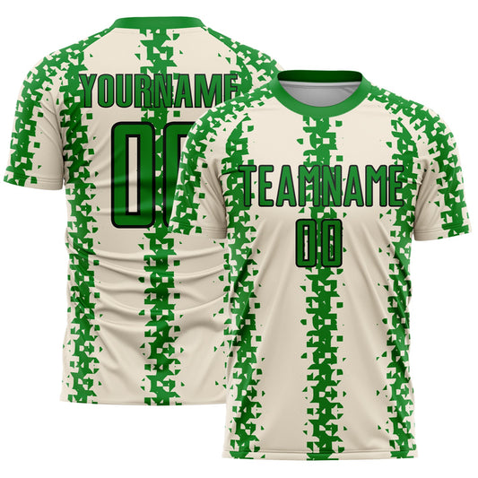 Custom Cream Grass Green-Black Abstract Geometric Pattern Sublimation Soccer Uniform Jersey - Sky-Custom