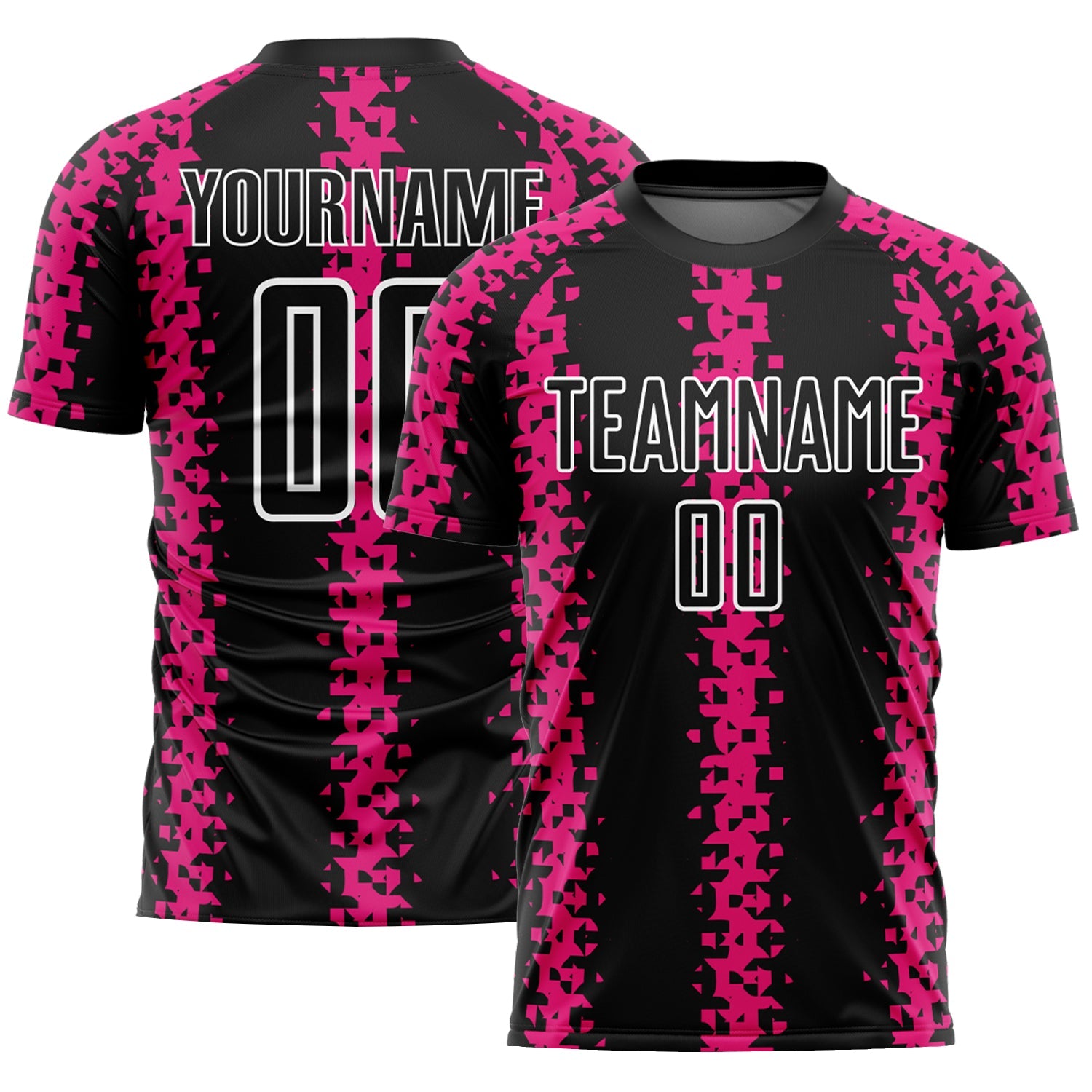 Custom Black Hot Pink-White Abstract Geometric Pattern Sublimation Soccer Uniform Jersey - Sky-Custom
