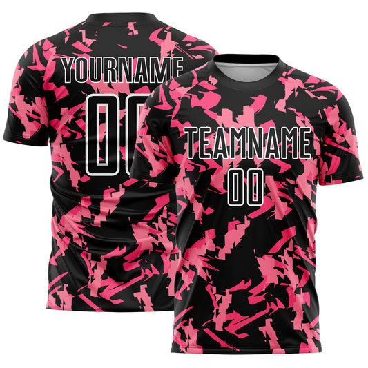 Custom Black Pink-White Abstract Geometric Pattern Sublimation Soccer Uniform Jersey - Sky-Custom