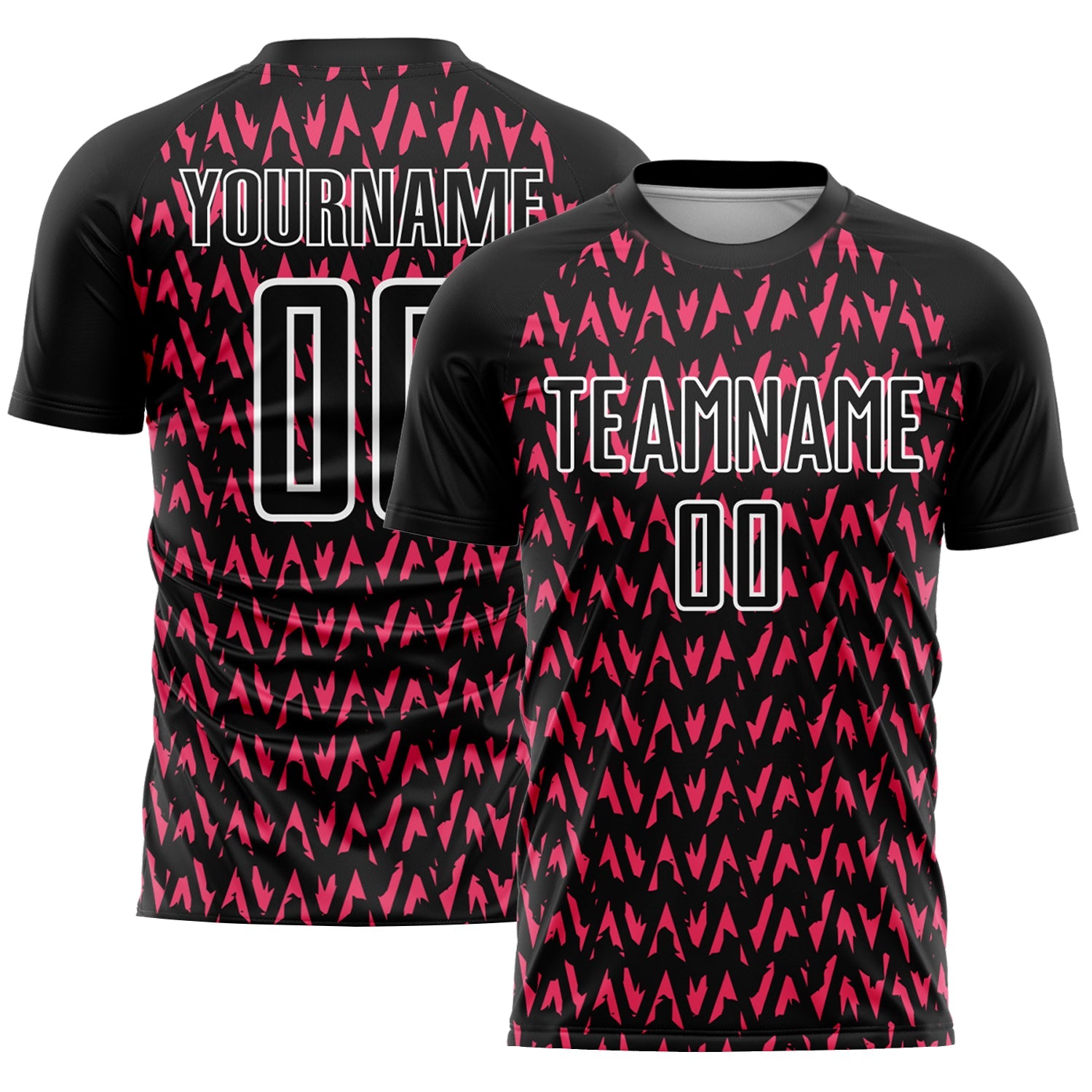 Custom Black Hot Pink-White Abstract Geometric Pattern Sublimation Soccer Uniform Jersey - Sky-Custom