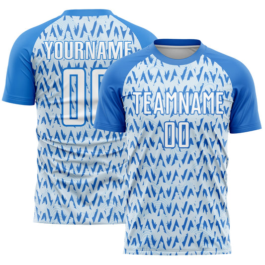 Custom Powder Blue White-Silver Abstract Geometric Pattern Sublimation Soccer Uniform Jersey - Sky-Custom