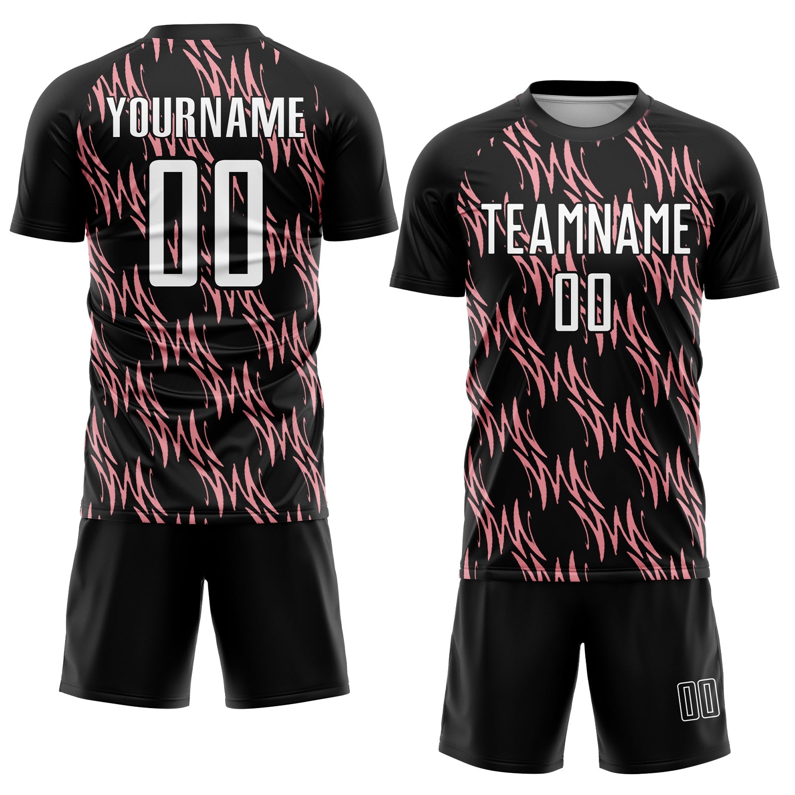 Custom Black White-Medium Pink Abstract Wave Sublimation Soccer Uniform Jersey - Sky-Custom