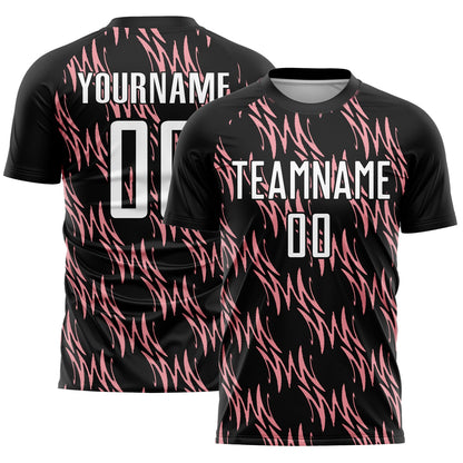 Custom Black White-Medium Pink Abstract Wave Sublimation Soccer Uniform Jersey - Sky-Custom