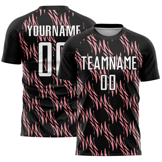 Custom Black White-Medium Pink Abstract Wave Sublimation Soccer Uniform Jersey - Sky-Custom