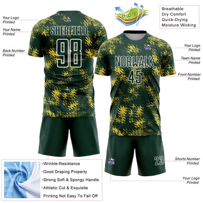 Custom Green Gold-White Abstract Grunge Art Sublimation Soccer Uniform Jersey - Sky-Custom