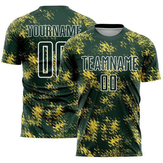 Custom Green Gold-White Abstract Grunge Art Sublimation Soccer Uniform Jersey - Sky-Custom