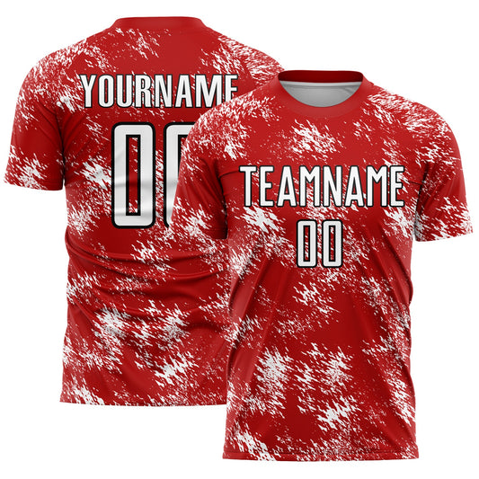 Custom Red White-Black Abstract Grunge Art Sublimation Soccer Uniform Jersey - Sky-Custom