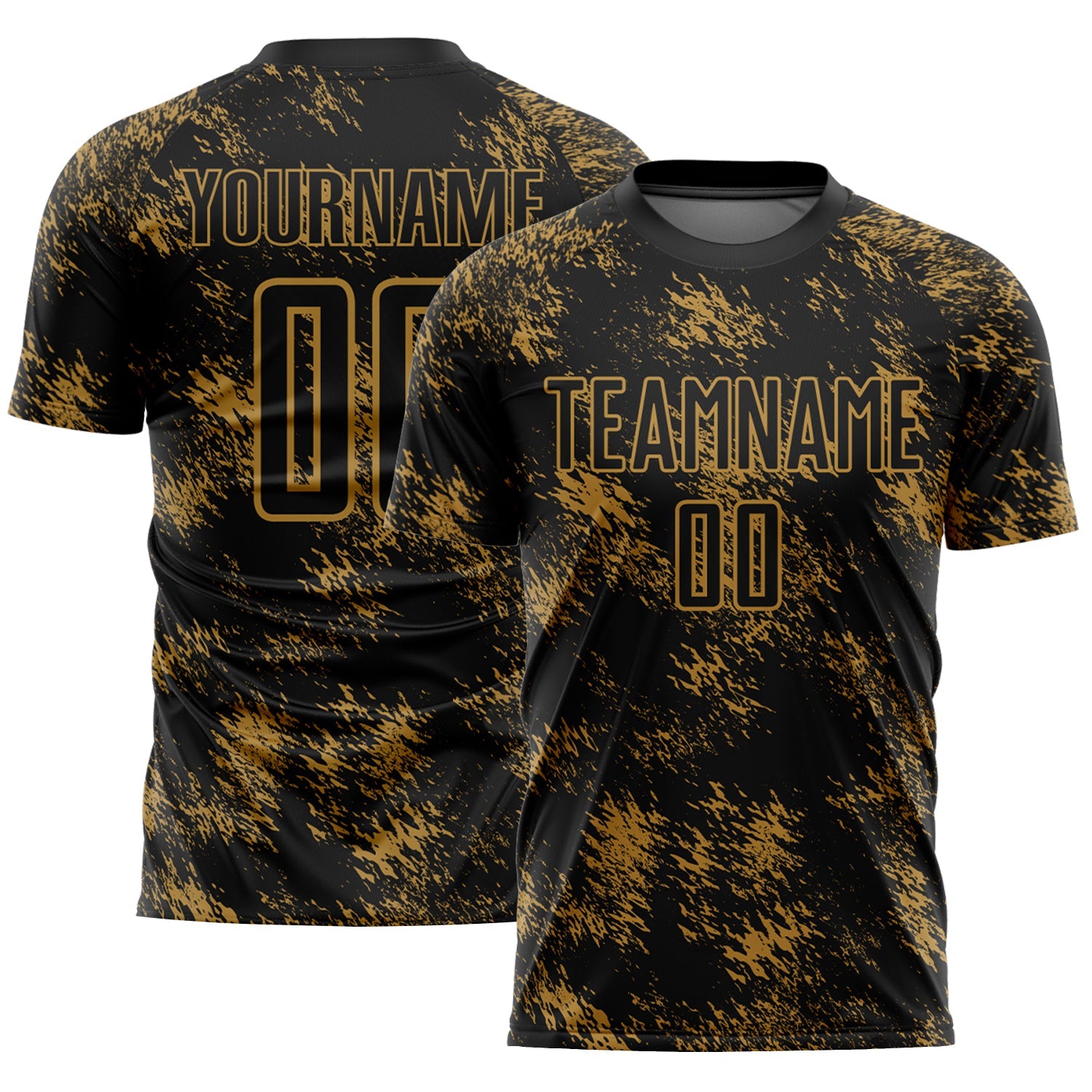 Custom Black Old Gold Abstract Grunge Art Sublimation Soccer Uniform Jersey - Sky-Custom