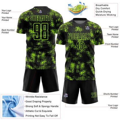 Custom Black Neon Green Abstract Grunge Art Sublimation Soccer Uniform Jersey - Sky-Custom