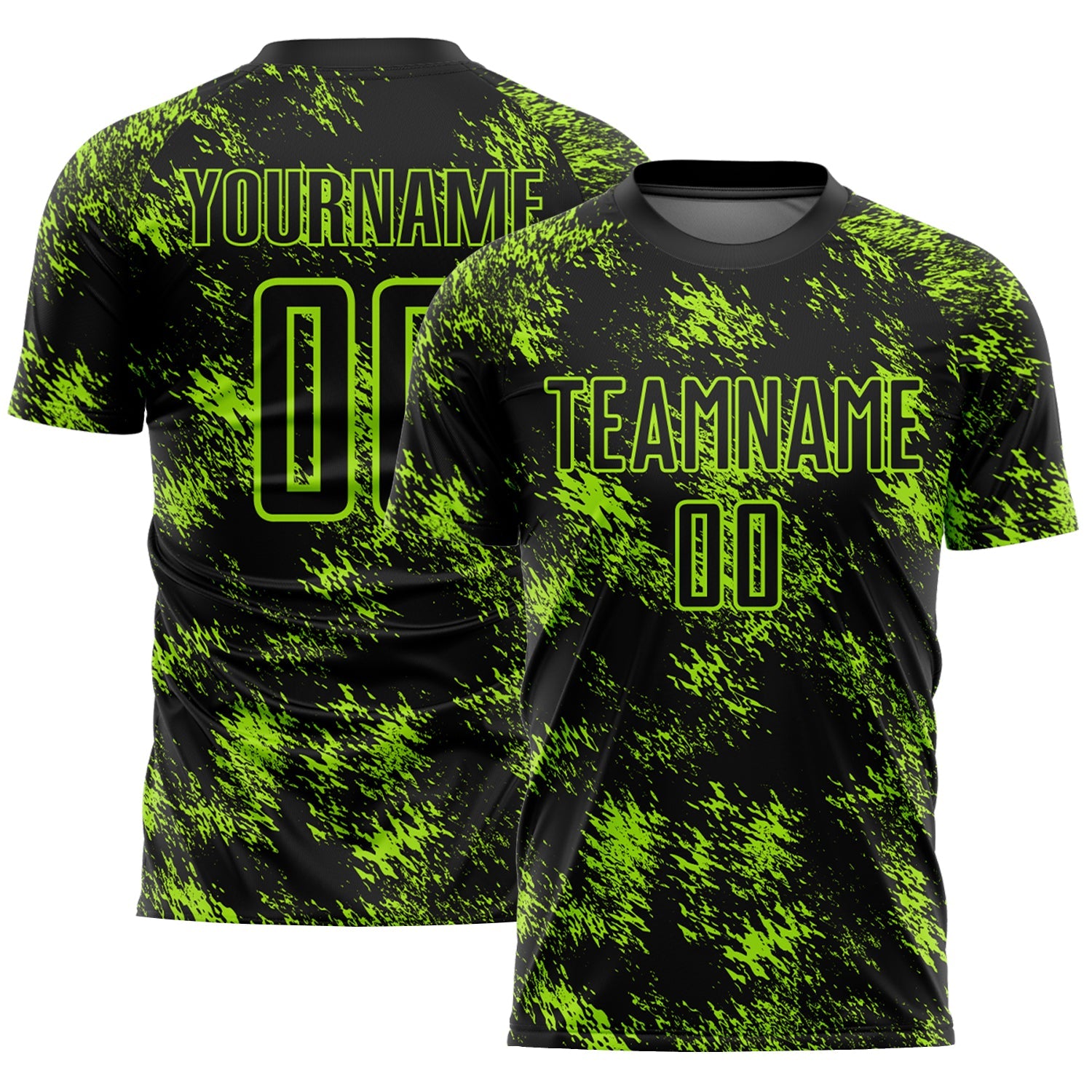 Custom Black Neon Green Abstract Grunge Art Sublimation Soccer Uniform Jersey - Sky-Custom