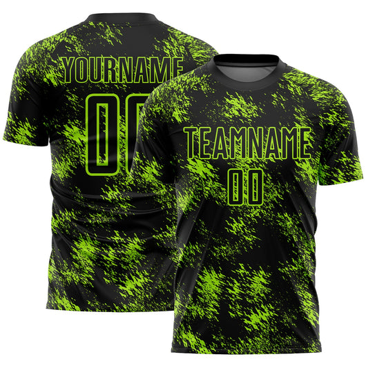 Custom Black Neon Green Abstract Grunge Art Sublimation Soccer Uniform Jersey - Sky-Custom