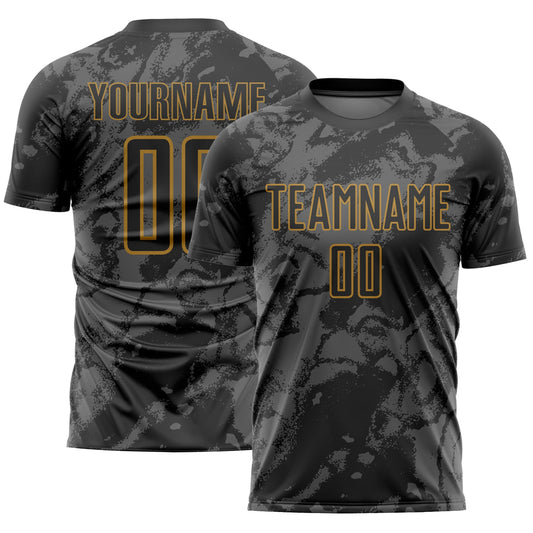 Custom Black Gray-Old Gold Abstract Grunge Art Sublimation Soccer Uniform Jersey - Sky-Custom