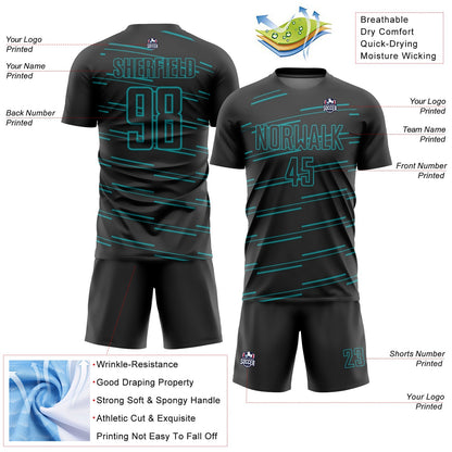 Custom Black Teal Lines Sublimation Soccer Uniform Jersey - Sky-Custom