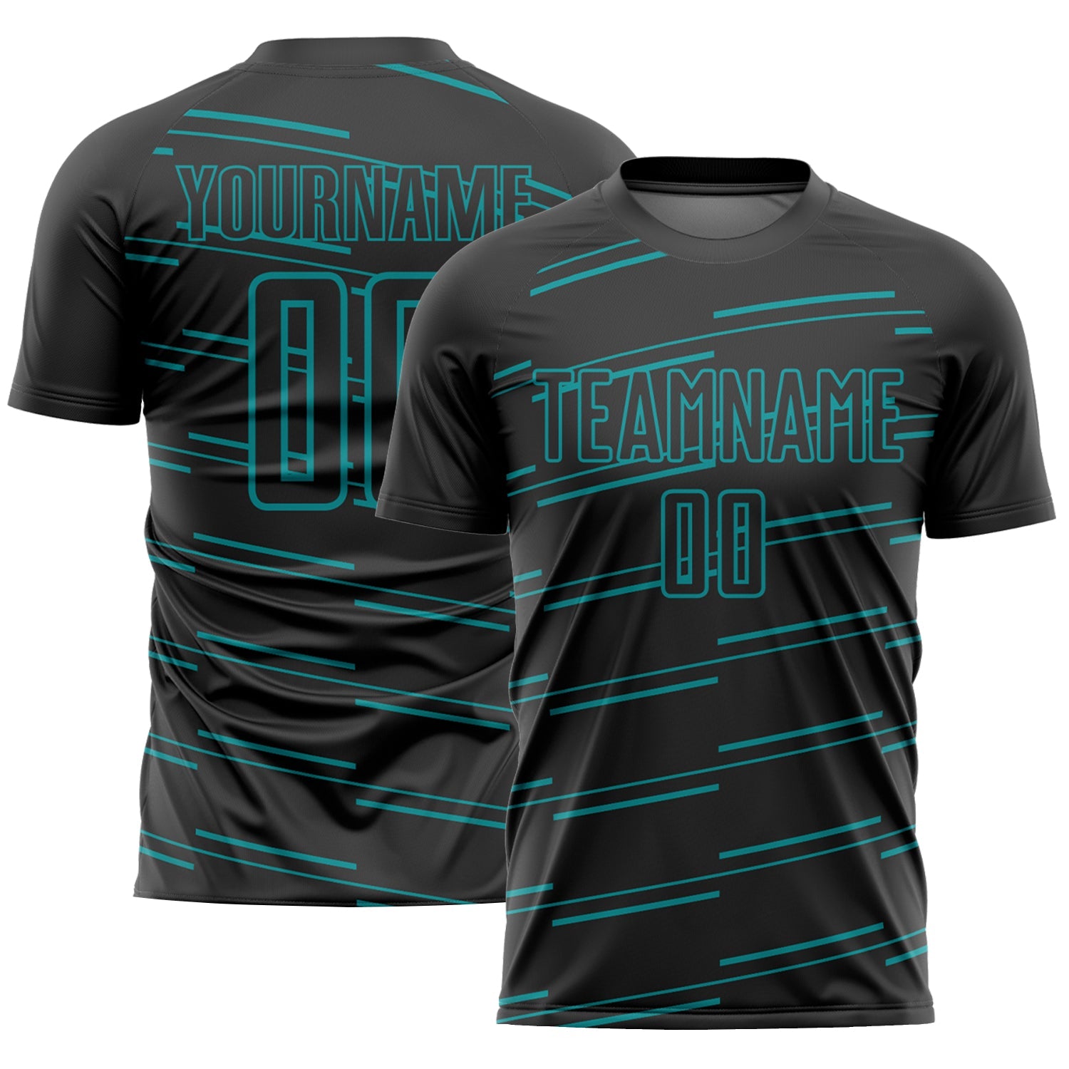 Custom Black Teal Lines Sublimation Soccer Uniform Jersey - Sky-Custom