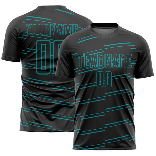 Custom Black Teal Lines Sublimation Soccer Uniform Jersey - Sky-Custom