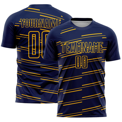 Custom Navy Yellow Lines Sublimation Soccer Uniform Jersey - Sky-Custom
