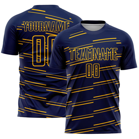 Custom Navy Yellow Lines Sublimation Soccer Uniform Jersey - Sky-Custom