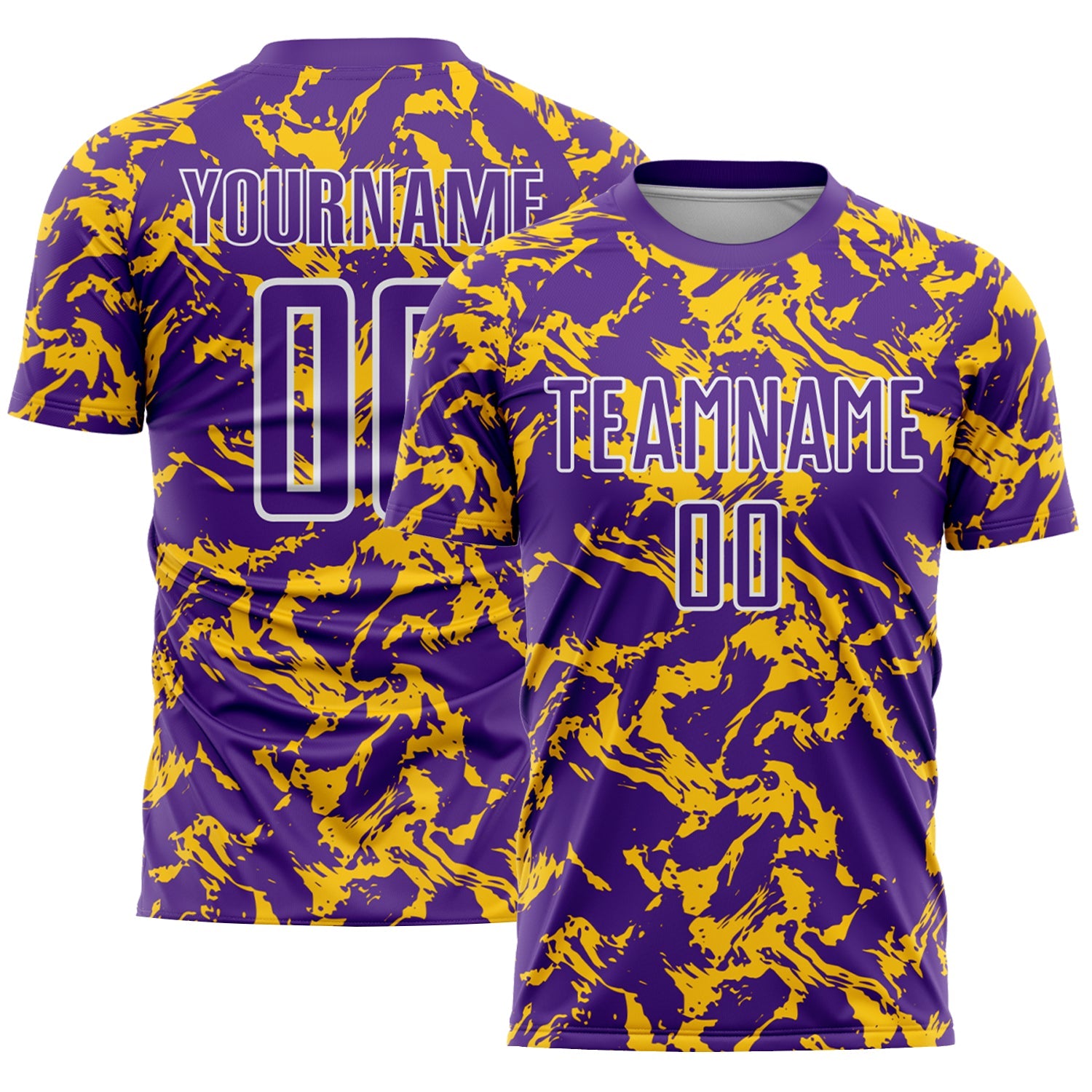 Custom Purple Gold-White Abstract Fluid Sublimation Soccer Uniform Jersey - Sky-Custom