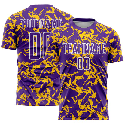 Custom Purple Gold-White Abstract Fluid Sublimation Soccer Uniform Jersey - Sky-Custom