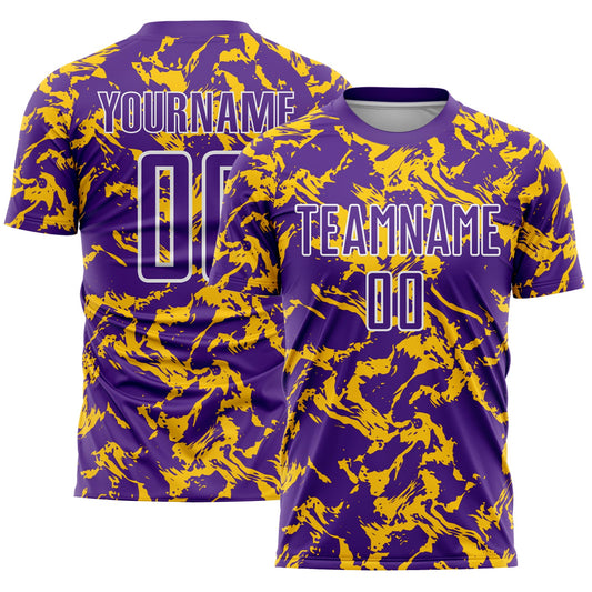 Custom Purple Gold-White Abstract Fluid Sublimation Soccer Uniform Jersey - Sky-Custom
